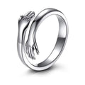 Fashion Hand Hug Rings Women Stainless Steel Gold Silver Color Adjustable Couple Finger Ring Jewelry for Lovers Valentine'S Day